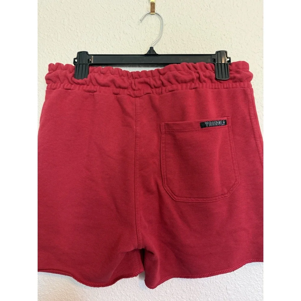 YoungLA Shorts Mens XL Burgundy Drawstring Sweat Shorts Gym Lounge Logo